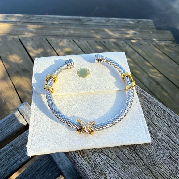 Nordstrom Two-Tone Gold Accents with Pavé‎ Crystal X Cable Cuff Bracelet - Picture 5 of 7